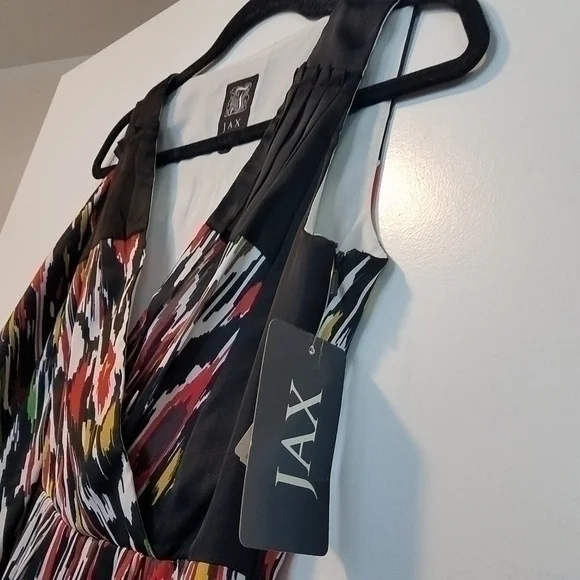 JAX NWT Women's Sleeveless‎ Black Surplice Faux Wrap Ikat Dress - Picture 6 of 15